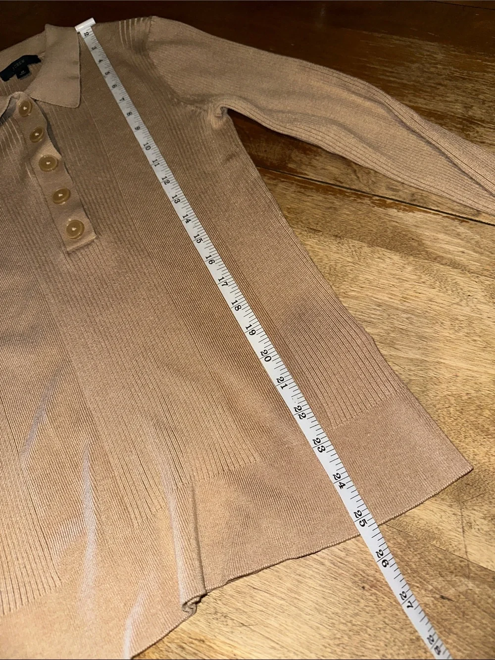 J. Crew Beige Ribbed V‑Neck Polo Sweater